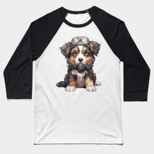 Australian Shepherd Dog Wearing Gas Mask Baseball T-Shirt